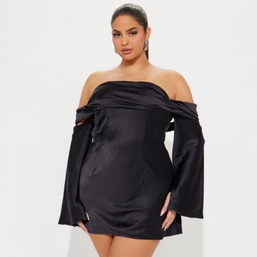 Fashion Nova Amandine Black Satin Look Mini Dress